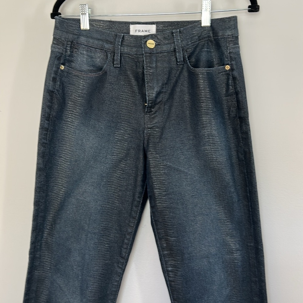 Frame Le High Straight Indigo Lizard Coated Jeans - Picture 13 of 14
